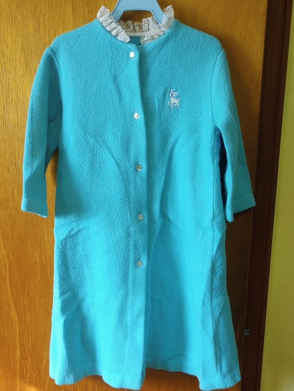 Her Majesty Vintage Retro Warm Winter Aqua Bambi Robe w/ Lace, Size 4T